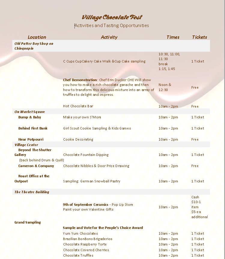 Chocolate Fest Activities Inside Pinehurst Inside Pinehurst
